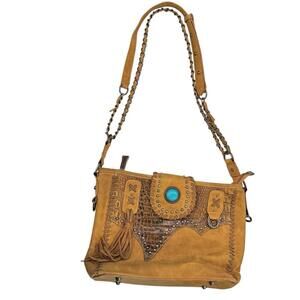 Trinity Ranch Tooled Collection Embossed Carmel Color Concealed Carry Purse